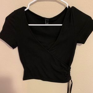 Deep V black crop top